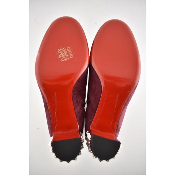 Christian Louboutin Suzi Folk 85 Prunus Red Suede Spike Ankle Heel Bootie 35.5 - Picture 12 of 12